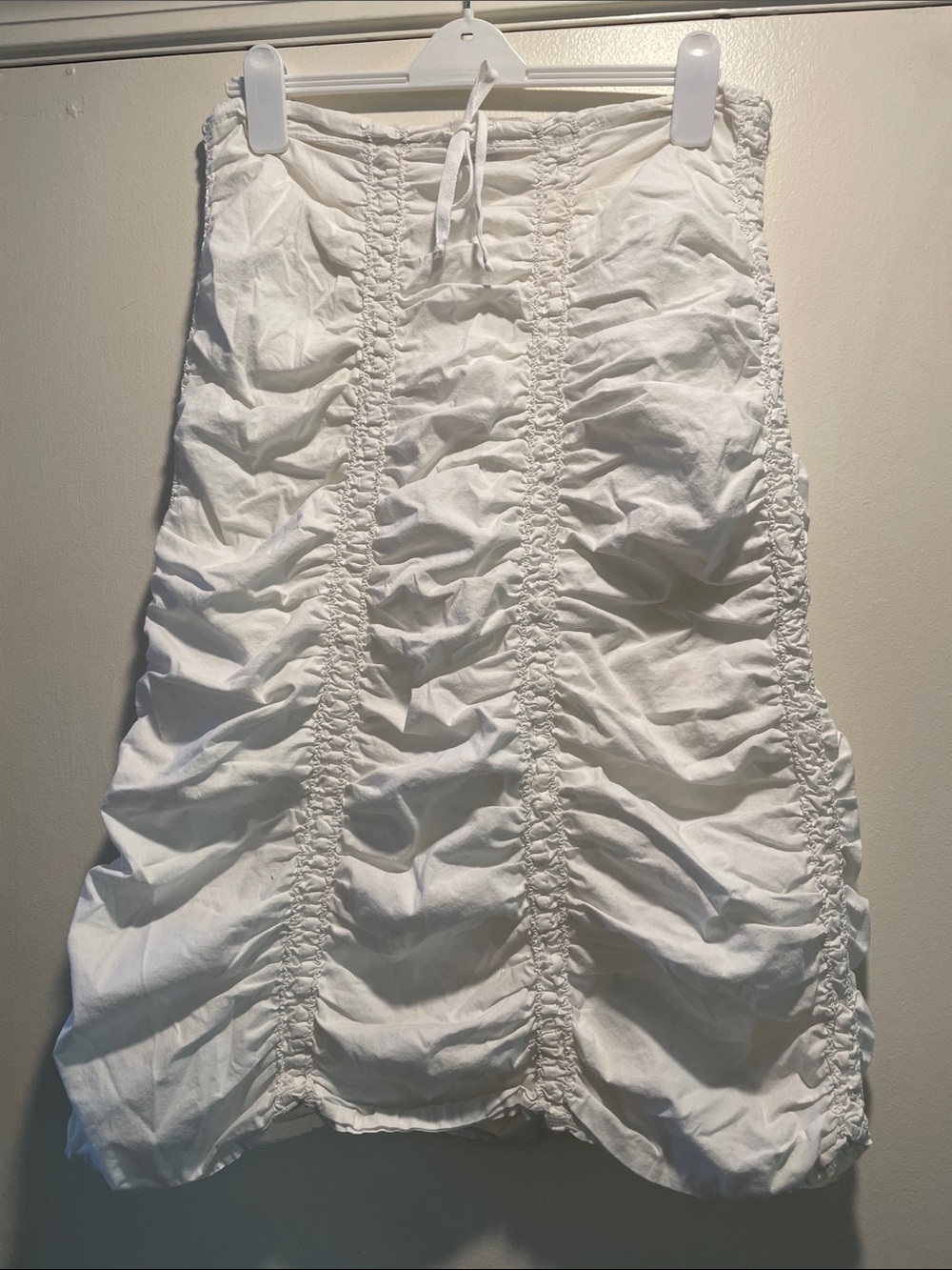 Wearables White Ruched Drawstring Waist Midi Skirt